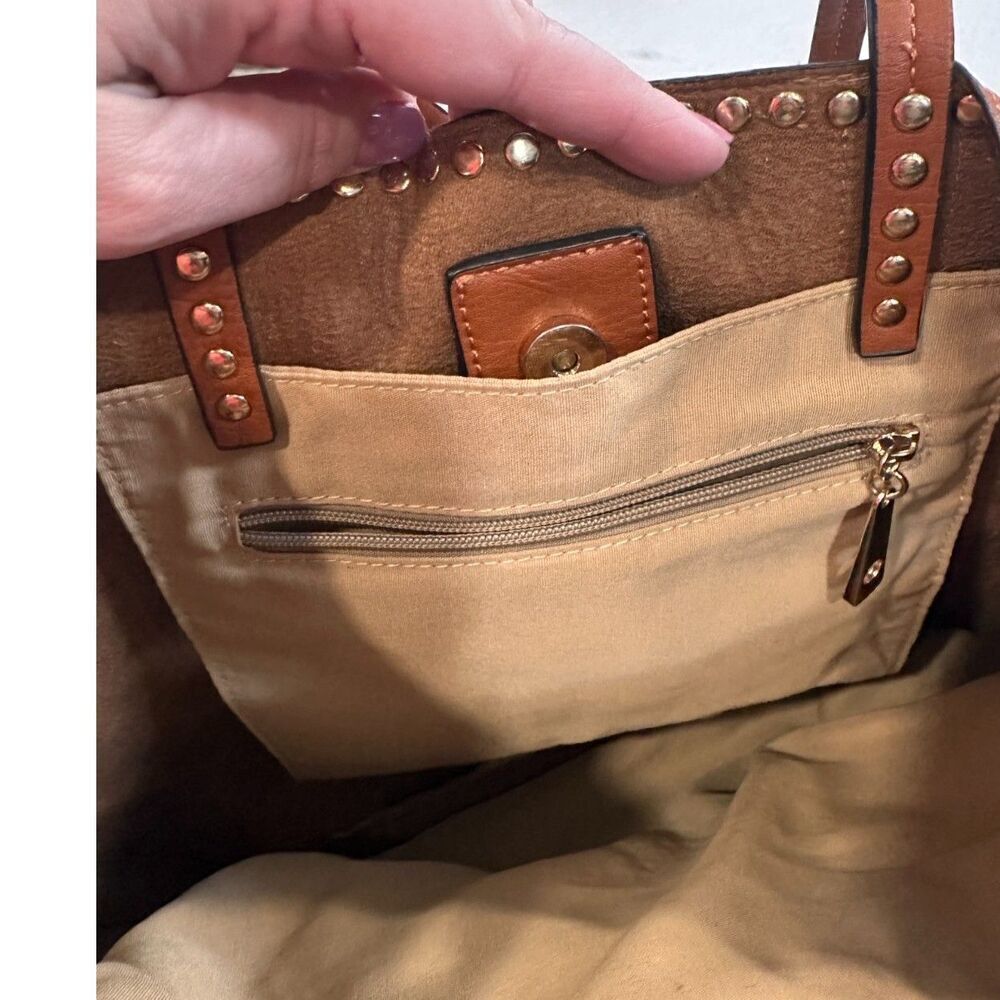 Stitch Fix Vegan Leather Bucket Bag Brown - Picture 3 of 9